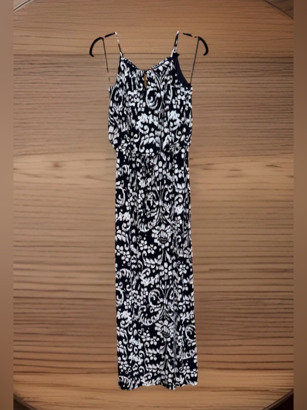 Enfocus Studio Black & White Printed Spaghetti-Strap Maxi Dress-6-EC